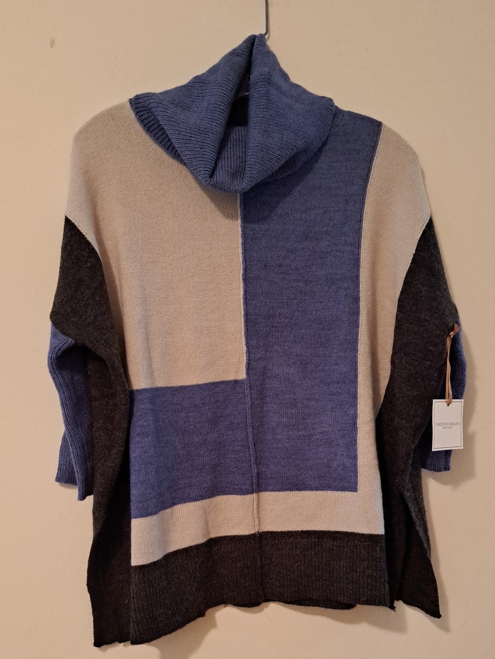 Christian Siriano Colorblock Turtleneck Poncho Style Sweater